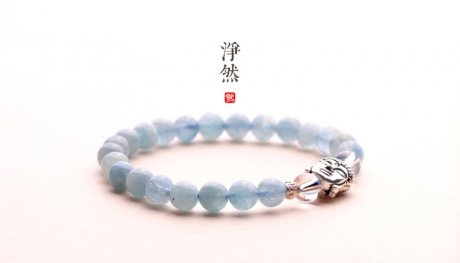 釋迦摩尼佛像銀手鏈，凈然海藍寶手串