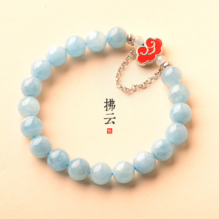 拂云琺瑯彩銀手鏈，天然海藍(lán)寶手串