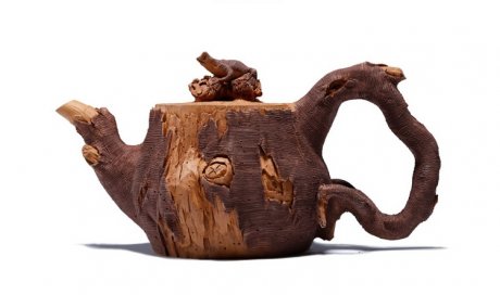 仿木外皮紫砂壺，創(chuàng)意木樁手工雕刻紫砂壺