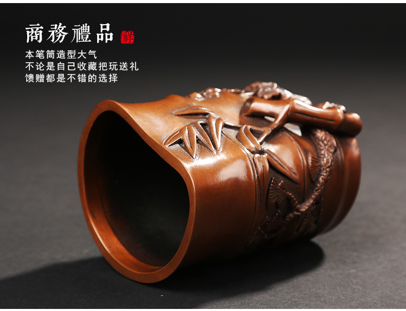 仿古竹子筆筒，文房四寶擺件