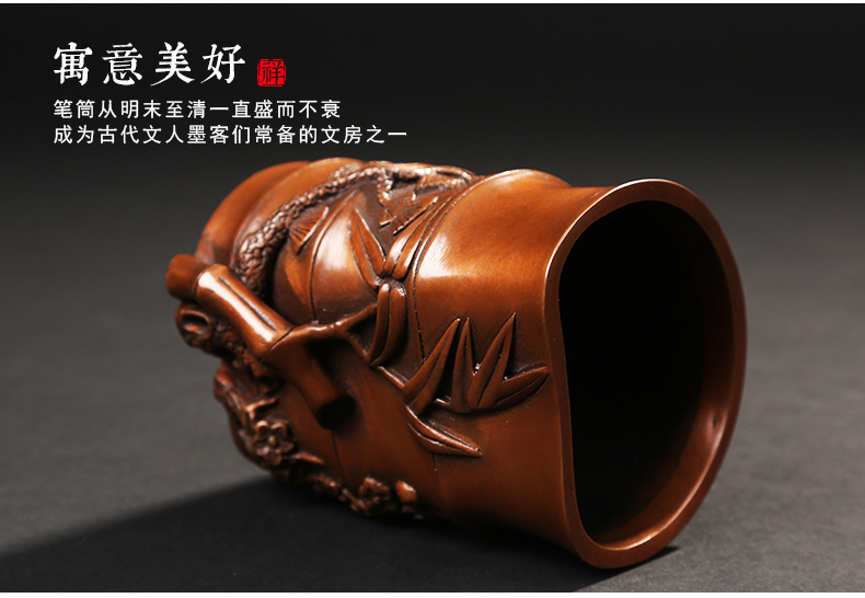 仿古竹子筆筒，文房四寶擺件