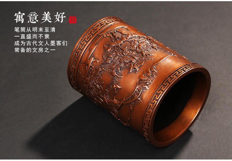 仿古喜鵲筆筒，文房四寶擺件