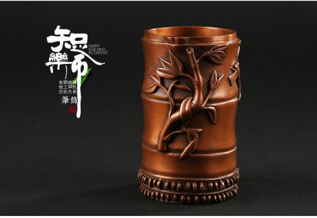 仿古知了蟬筆筒，文房四寶擺件