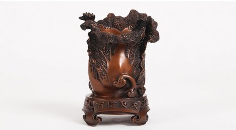 仿古百財聚來筆筒，招財文房四寶擺件