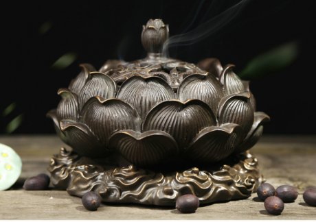 精致蓮花香爐，仿古純銅香爐