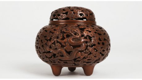 龍鳳呈祥鏤空熏香爐，仿古紫銅檀香爐