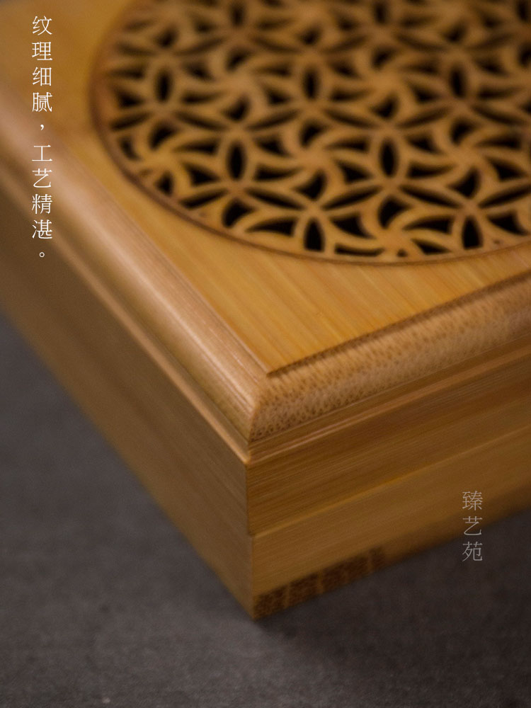 楠竹制鏤空花紋盤香爐，中式香薰竹香爐