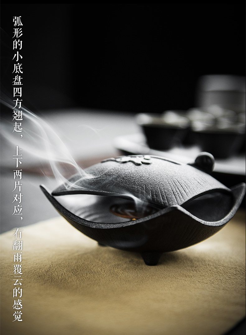 禪意粗陶茶道香爐，陶瓷檀香盤香薰?fàn)t。