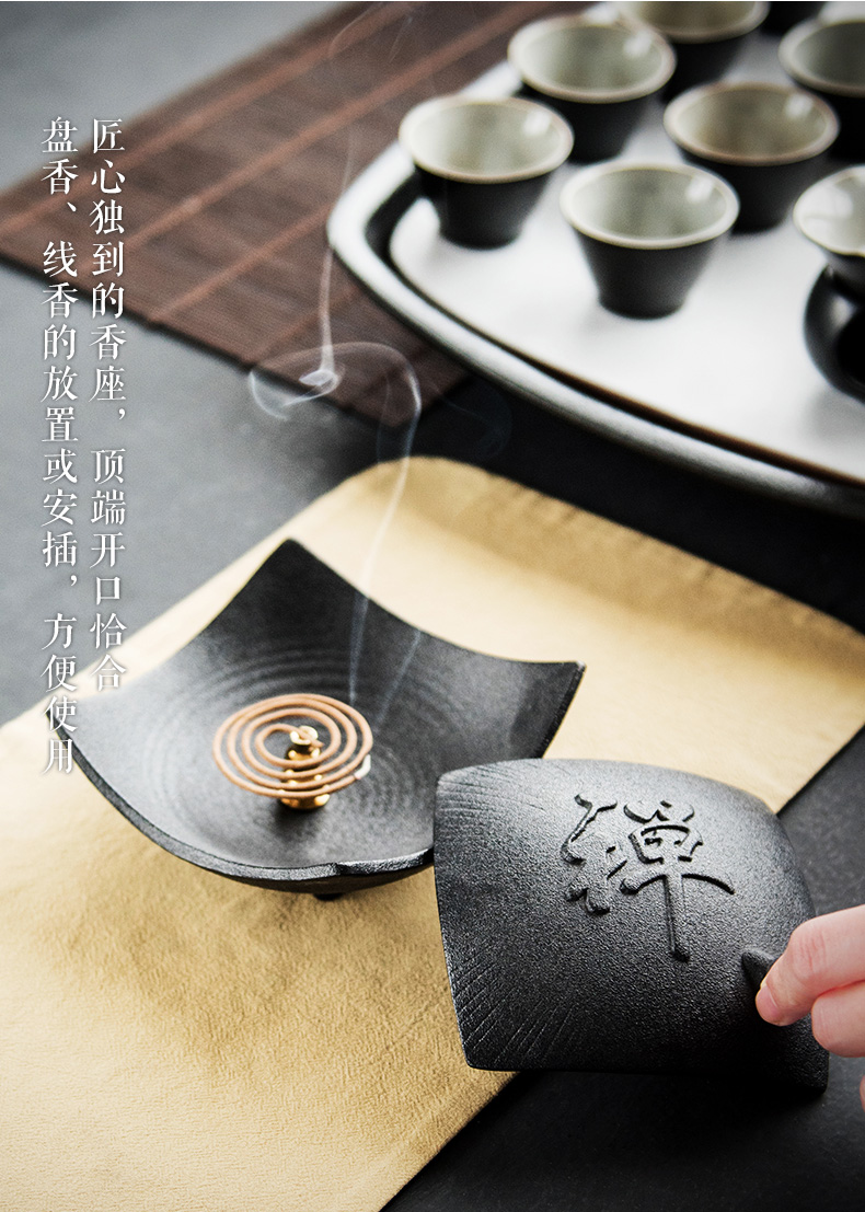 禪意粗陶茶道香爐，陶瓷檀香盤香薰?fàn)t。