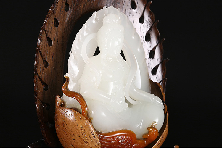 鳳拜觀音手玩件白玉把件，和田玉白玉籽料觀音