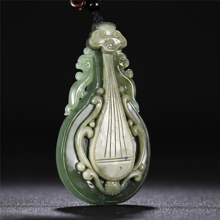 精美琵琶如意和田碧玉項(xiàng)鏈，天然玉石掛墜