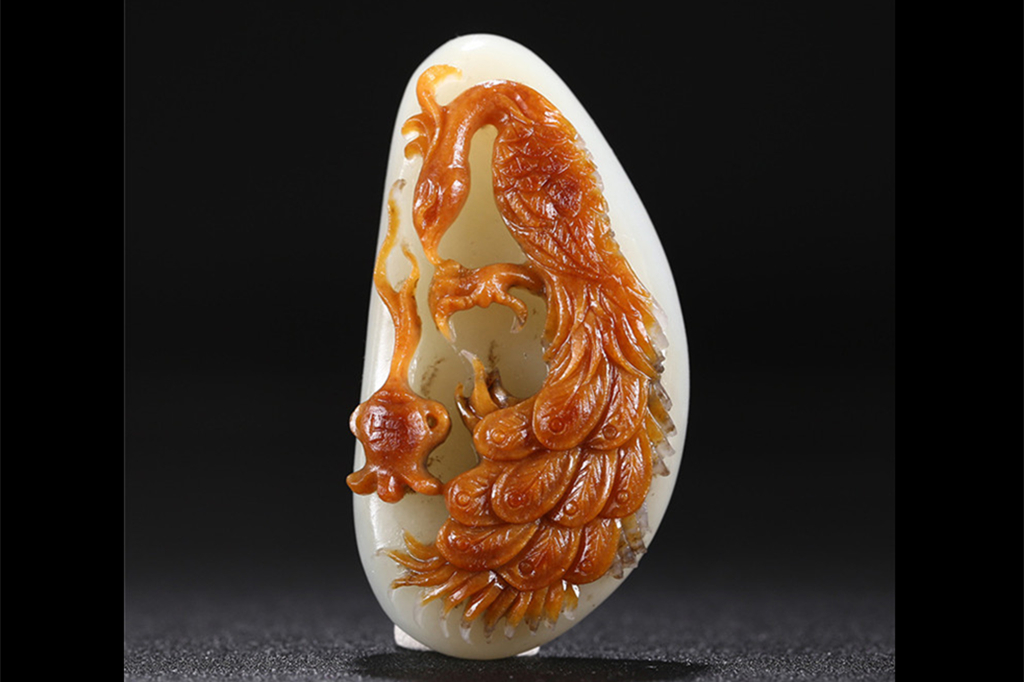 白玉項(xiàng)鏈優(yōu)雅孔雀吊墜，錦繡前程玉石掛墜