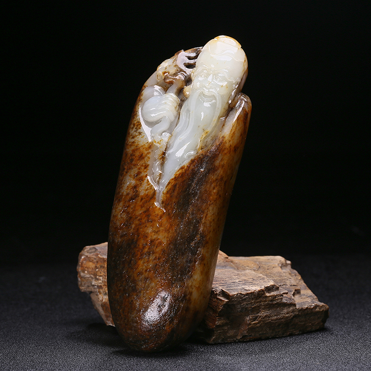 天然白玉壽星手玩件，和田玉掛件籽料