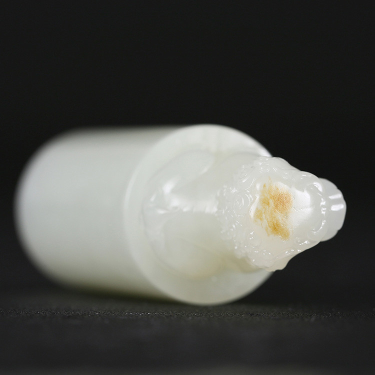 獅子和田玉手把件印章，天然玉石小巧擺件