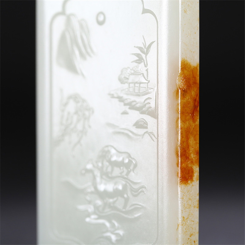 和田玉山水悠然自在掛件，白玉項鏈玉石。