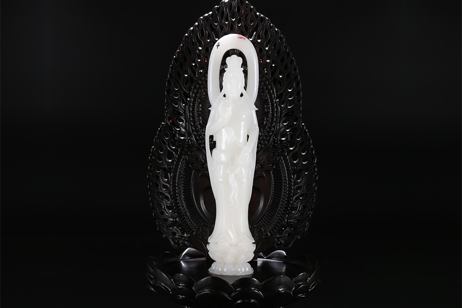 羊脂白玉觀音擺件，順心如意護(hù)佑平安