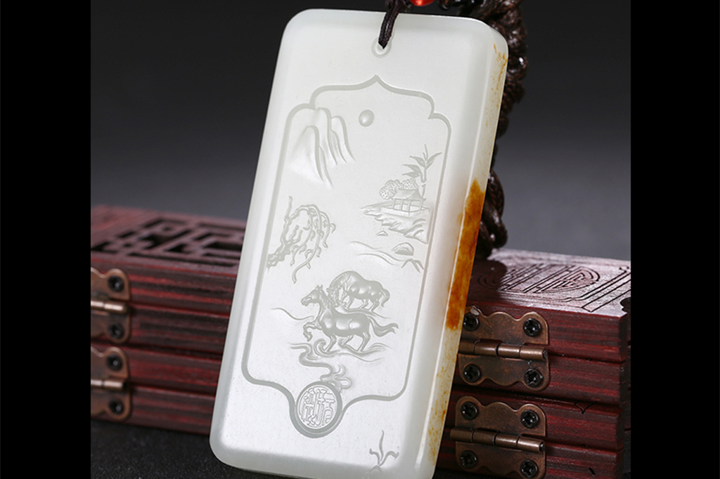 和田玉山水悠然自在掛件，白玉項(xiàng)鏈玉石。