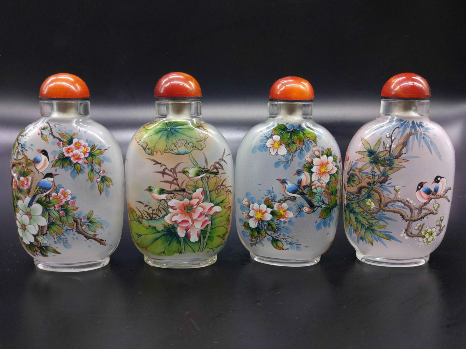 花鳥四件套純手工內畫鼻煙壺