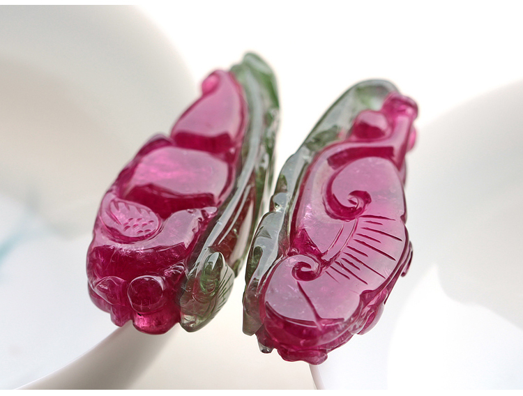 西瓜碧璽吊墜，雕刻如意貔貅項(xiàng)墜一對(duì)