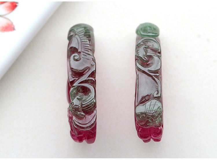 西瓜碧璽吊墜，雕刻如意貔貅項(xiàng)墜一對(duì)
