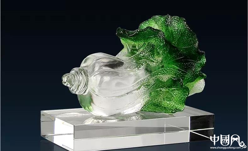 古法琉璃，百財(cái)如意白菜琉璃擺件
