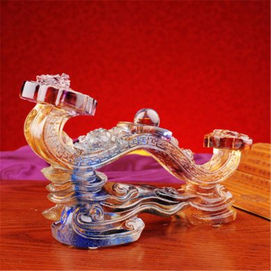 龍鳳如意琉璃工藝品，古法琉璃擺件