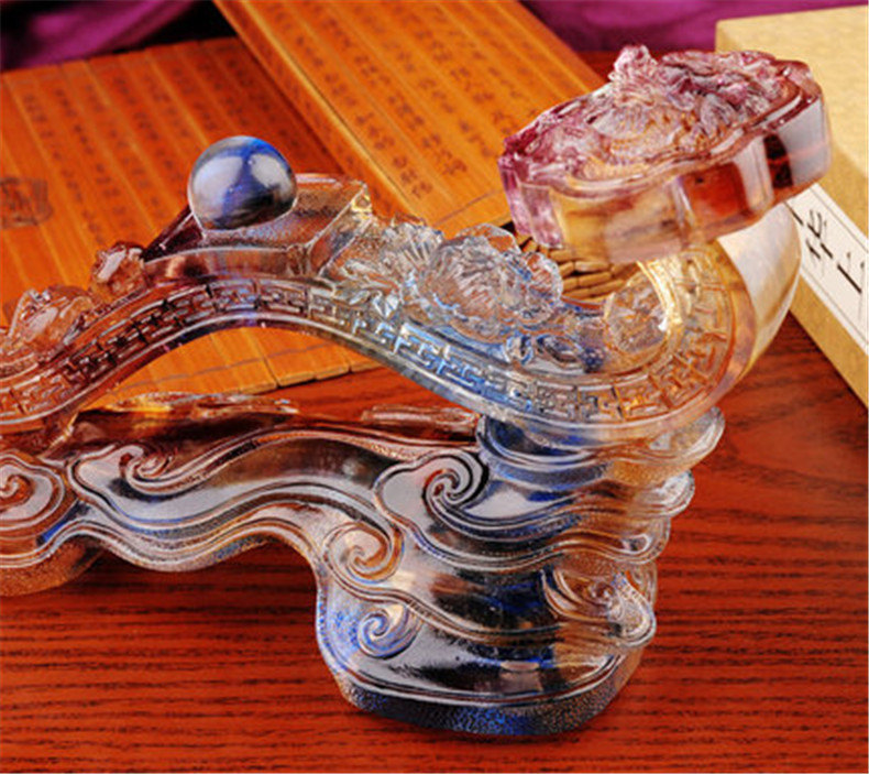 龍鳳如意琉璃工藝品，古法琉璃擺件