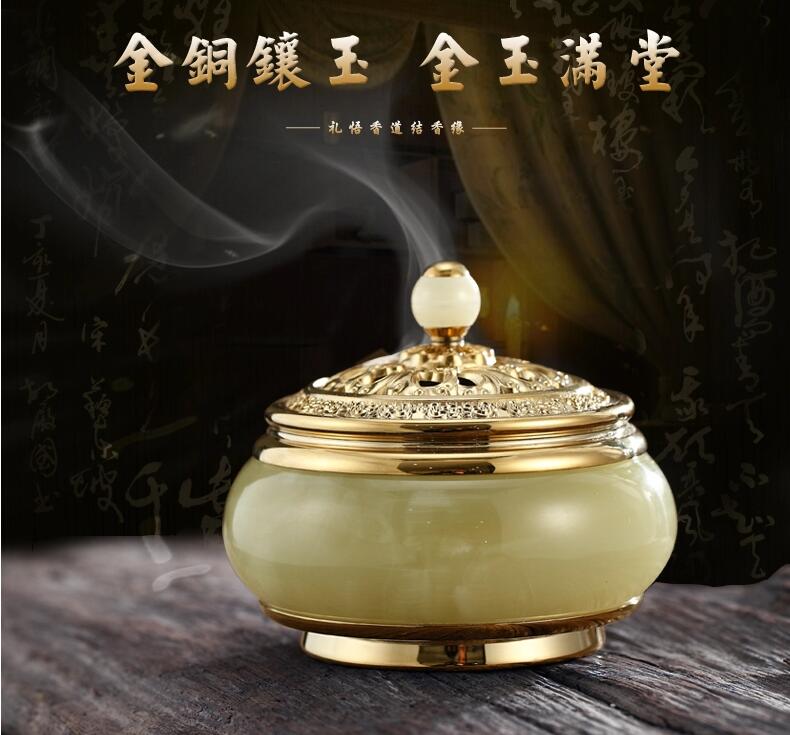 銅鑲玉香爐，純銅盤香爐