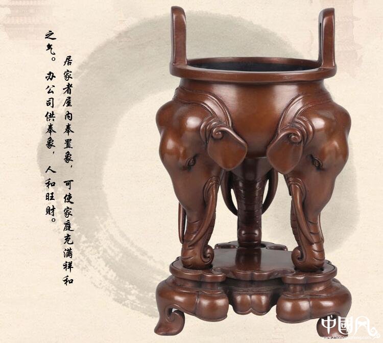 純銅香爐，象首三足香薰?fàn)t紫銅檀香爐