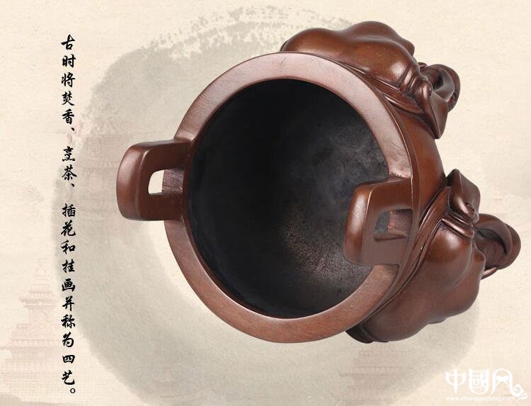 純銅香爐，象首三足香薰?fàn)t紫銅檀香爐