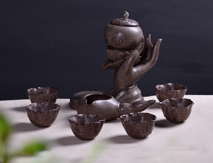 原創(chuàng)陶瓷泡茶自動(dòng)茶具，佛手蓮花功夫茶具