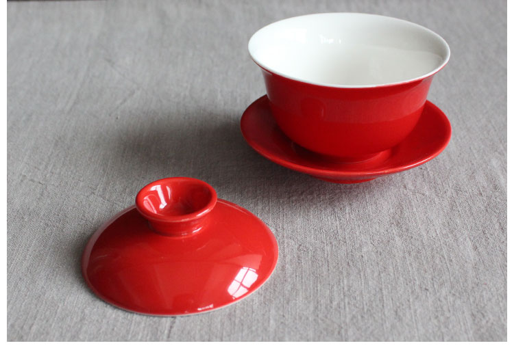 簡(jiǎn)約富貴紅蓋碗，中國(guó)風(fēng)喜慶紅釉陶瓷茶具