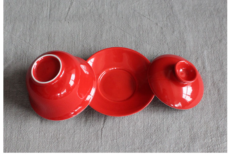 簡(jiǎn)約富貴紅蓋碗，中國(guó)風(fēng)喜慶紅釉陶瓷茶具