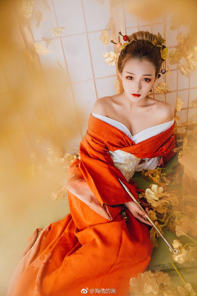日式和服風(fēng)古裝攝影，好美麗的紅衣小姐姐