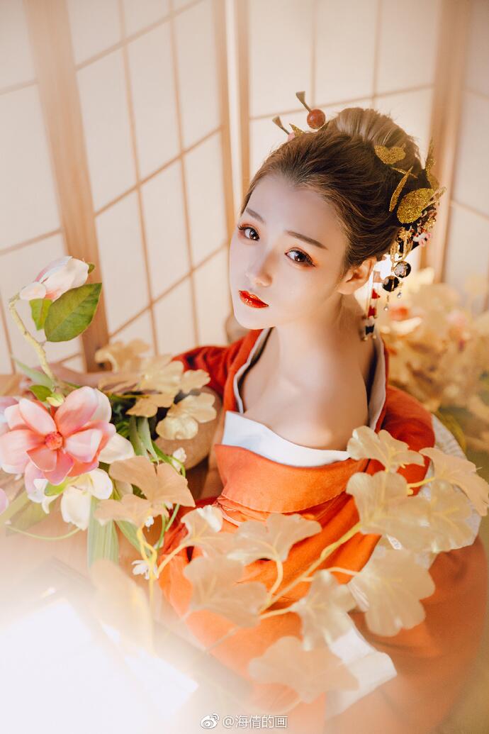 日式和服風(fēng)古裝攝影，好美麗的紅衣小姐姐