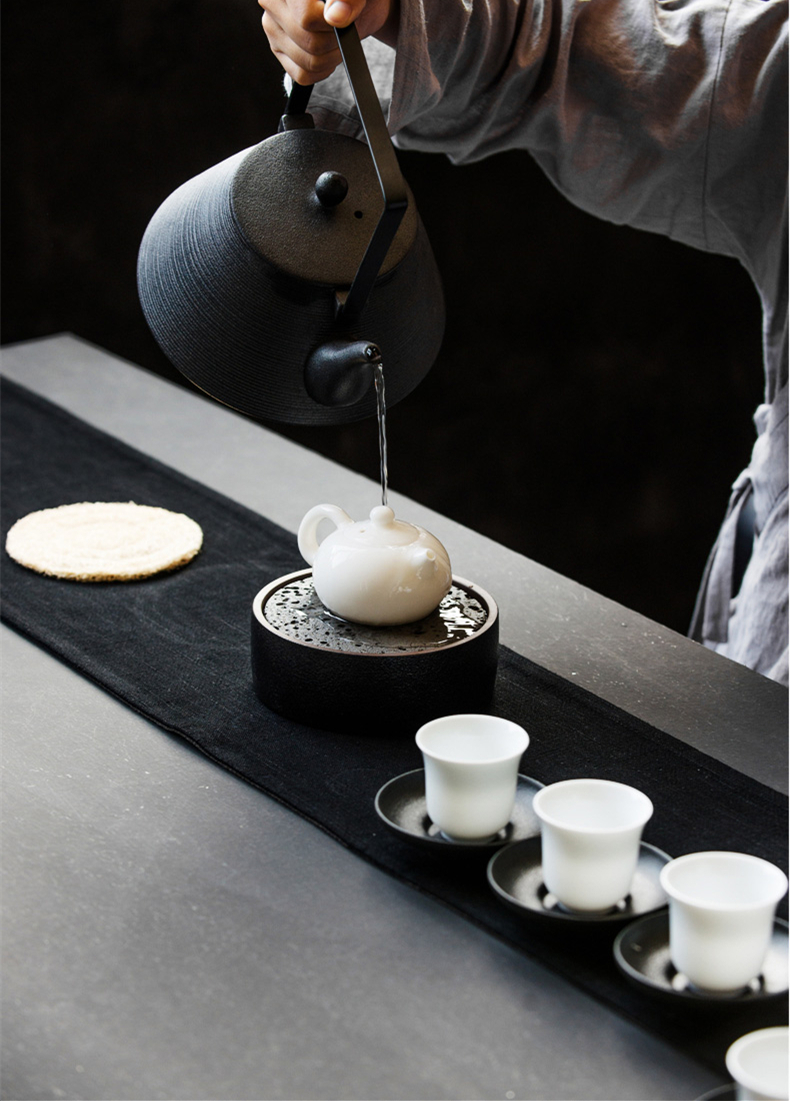 火山石小壺承天然巖石圓形茶托盤，陶瓷茶承儲(chǔ)