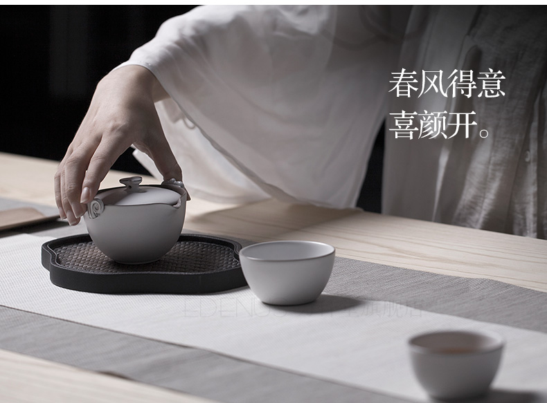 陶瓷功夫茶具一壺二杯，粗陶泡茶器