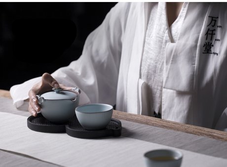 陶瓷功夫茶具一壺二杯，粗陶泡茶器