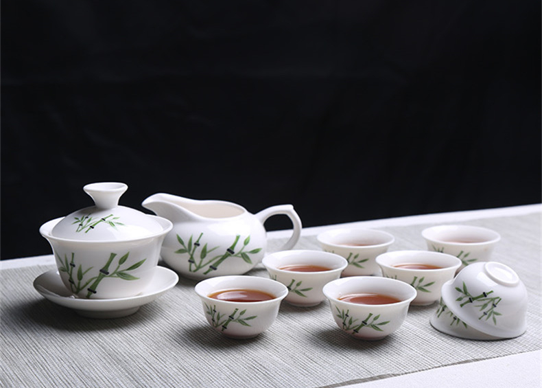 青花瓷茶具套裝禮盒，家用白瓷功夫茶具