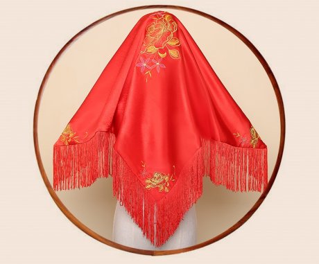 繁縷中式頭飾紅蓋頭，唯美流蘇刺繡新娘蓋頭