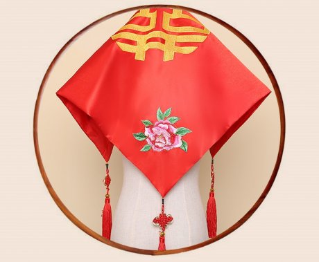 花藺中式新娘頭飾紅蓋頭，唯美中國結喜帕新娘