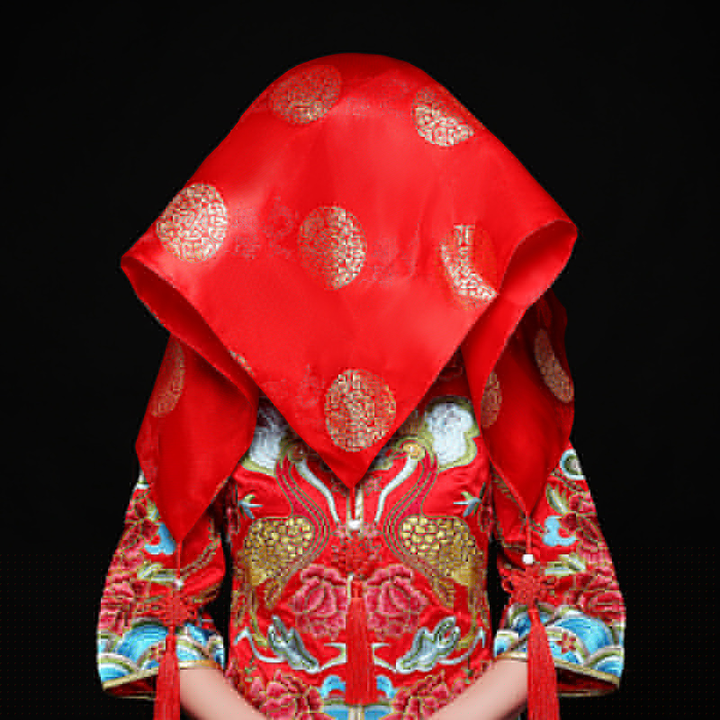 五款精美的新娘結(jié)婚紅蓋頭，中式刺繡喜帕蓋頭