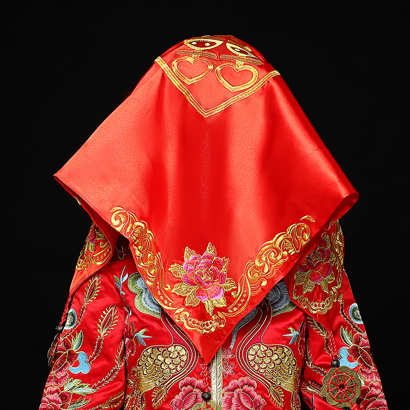 五款精美的新娘結(jié)婚紅蓋頭，中式刺繡喜帕蓋頭