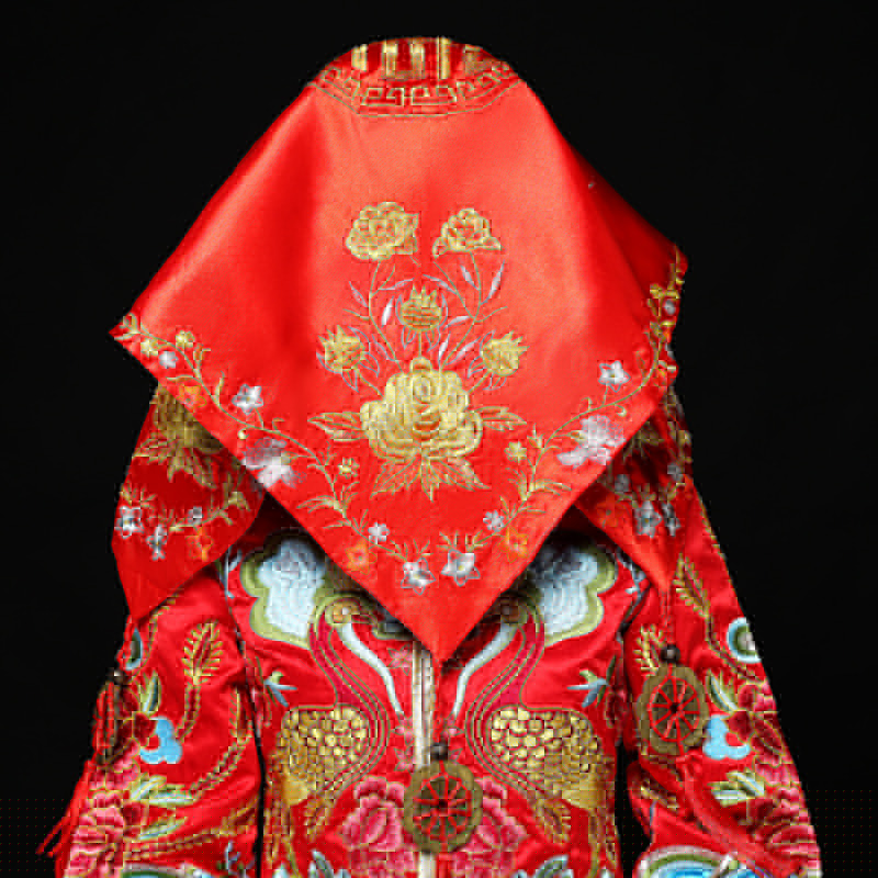 五款精美的新娘結(jié)婚紅蓋頭，中式刺繡喜帕蓋頭