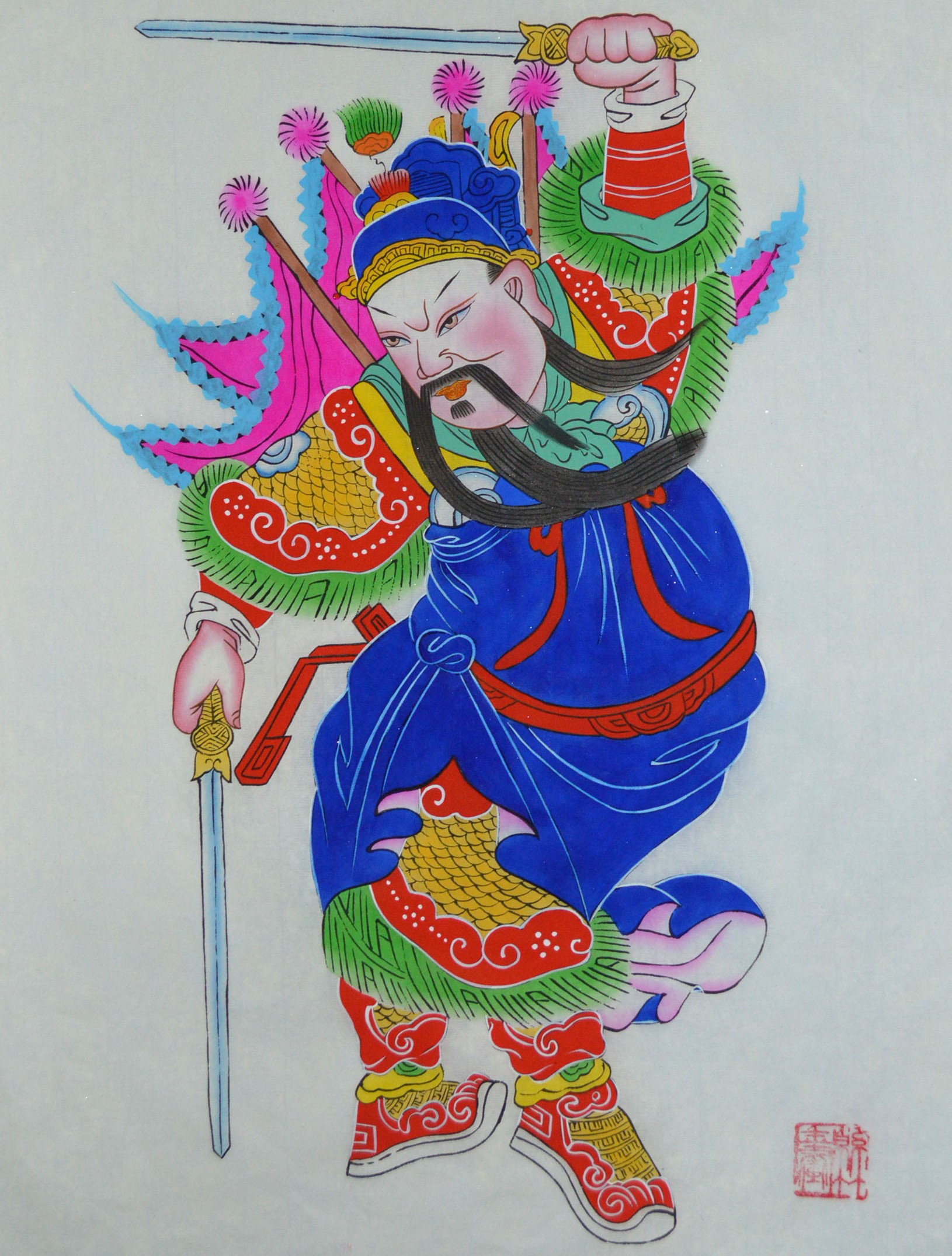 唯美生動(dòng)門(mén)神年畫(huà)，古風(fēng)手繪中國(guó)年畫(huà)