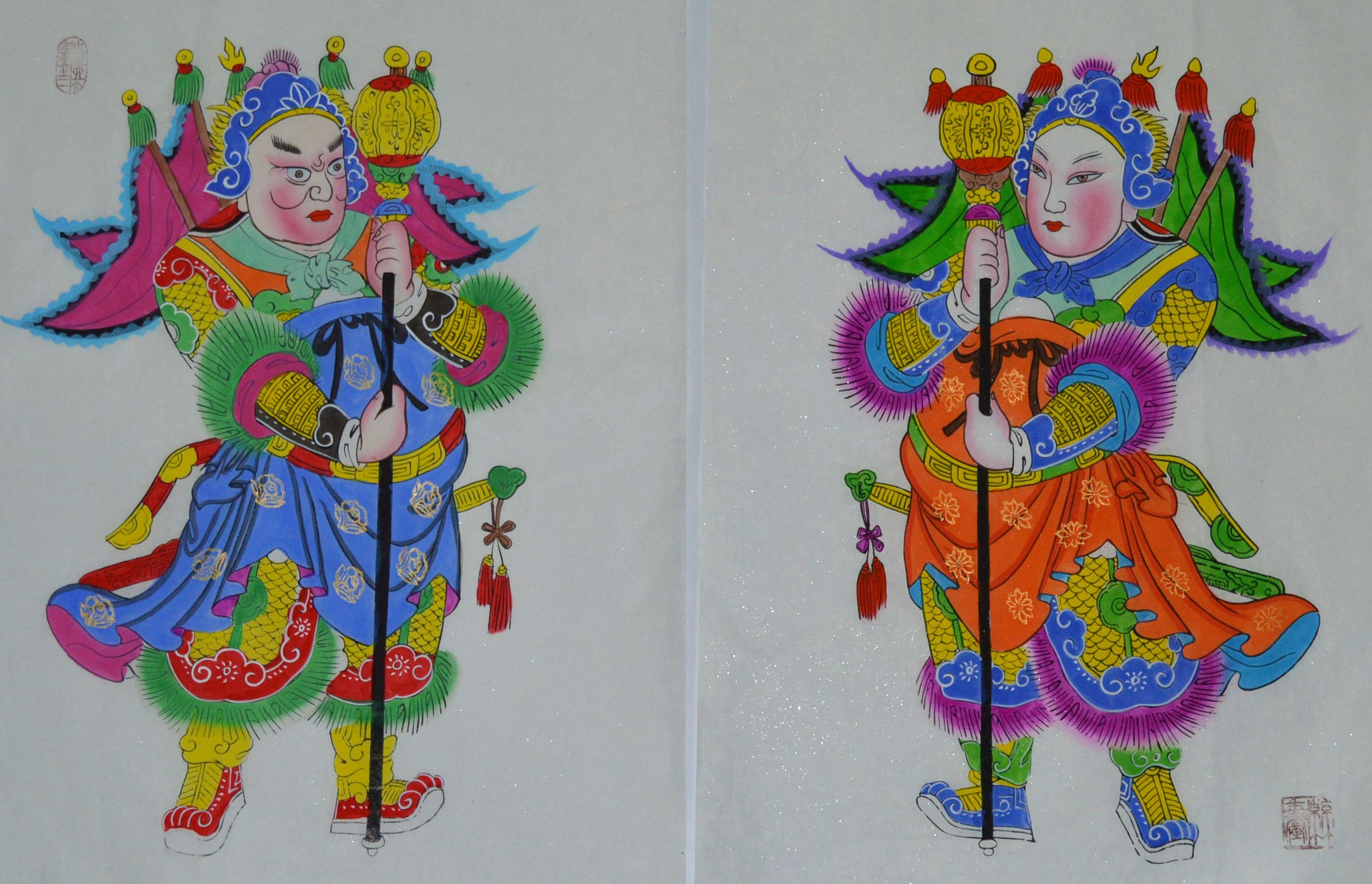 唯美生動(dòng)門(mén)神年畫(huà)，古風(fēng)手繪中國(guó)年畫(huà)