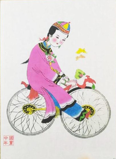 五款民間工藝年畫(huà)，手繪仕女木版年畫(huà)