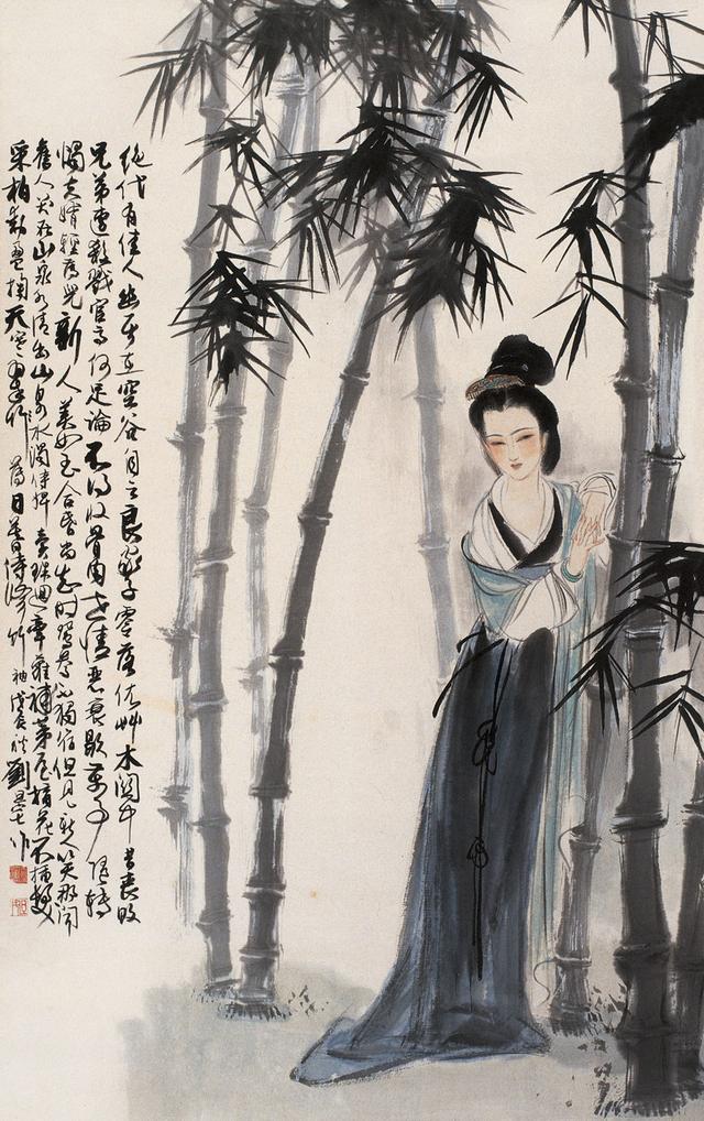 劉旦宅仕女圖，畫美人美淺墨繪
