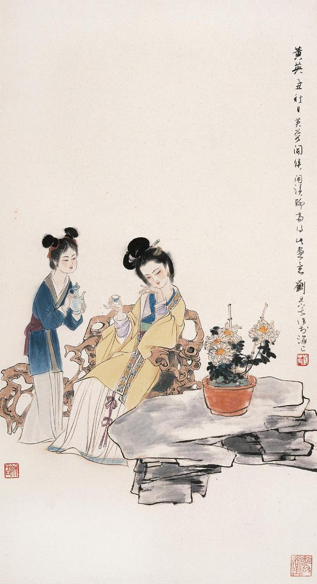 劉旦宅仕女圖，畫美人美淺墨繪