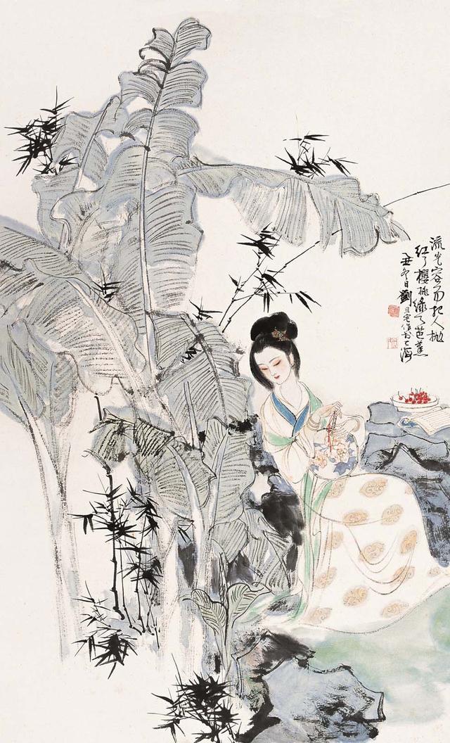 劉旦宅仕女圖，畫美人美淺墨繪